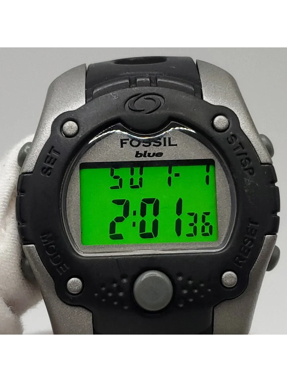 Fossil Blue DQ1058 Digital Womens Watch Grey Black New Battery 35mm